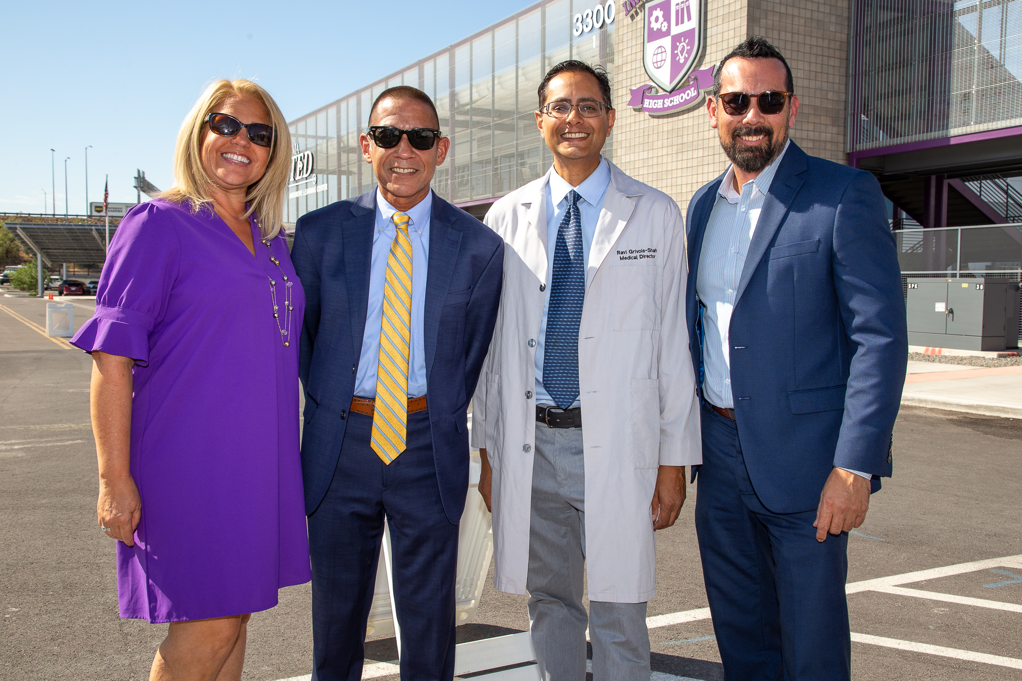 InTech's principal and AP pose with Superintendent Trujillo and Board member Dr. Shah